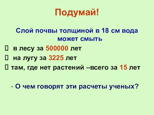 Подумай! Слой почвы толщиной в 18 см вода может смыть в лесу