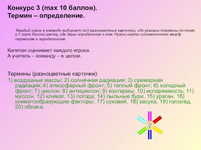 Конкурс 3 (max 10 баллов). Термин – определение. Каждый игрок в команде