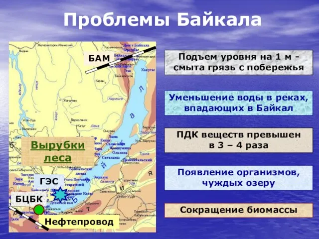 Проблемы Байкала Вырубки леса Подъем уровня на 1 м - смыта грязь