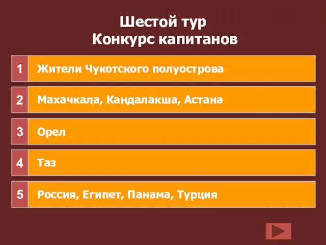 Шестой тур Конкурс капитанов Кто раньше всех встречает Новый год в нашей