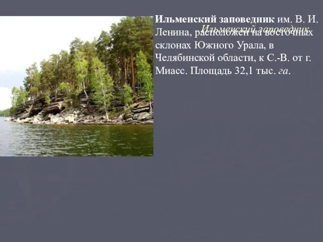 Ильменский заповедник Ильменский заповедник им. В. И. Ленина, расположен на восточных склонах