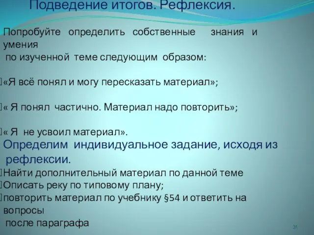 Подведение итогов. Рефлексия. Попробуйте определить собственные знания и умения по изученной теме