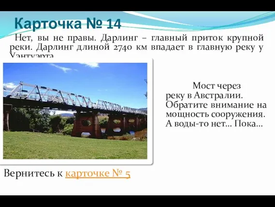 Карточка № 14 Нет, вы не правы. Дарлинг – главный приток крупной