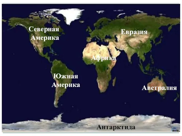 Евразия Африка Австралия Южная Америка Северная Америка Антарктида