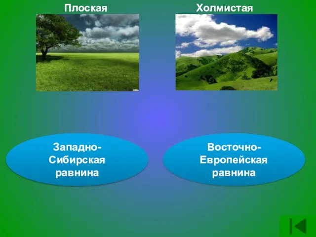 Плоская Холмистая Западно-Сибирская равнина Восточно-Европейская равнина