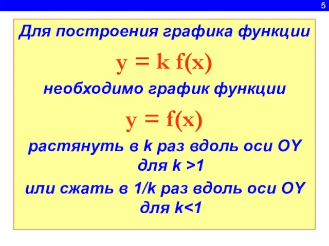 5 Для построения графика функции y = k f(x) необходимо график функции