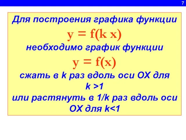 7 Для построения графика функции y = f(k x) необходимо график функции