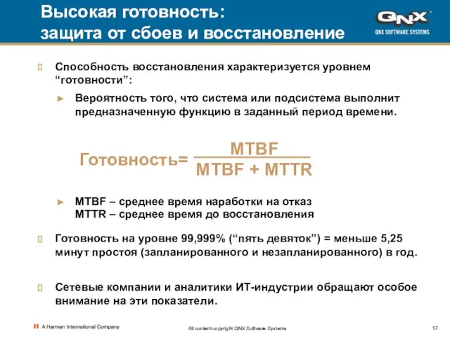 All content copyright QNX Software Systems Высокая готовность: защита от сбоев и