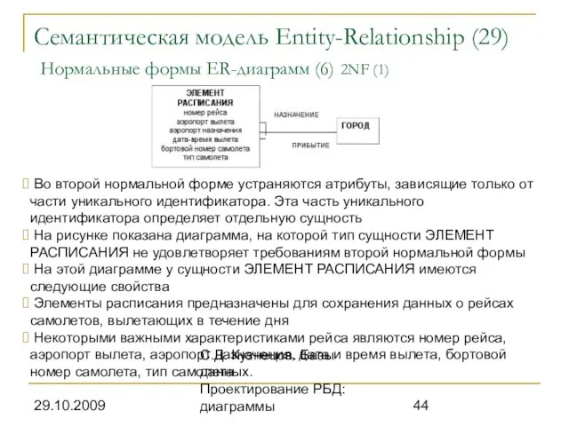 29.10.2009 С.Д. Кузнецов. Базы данных. Проектирование РБД: диаграммы Семантическая модель Entity-Relationship (29)