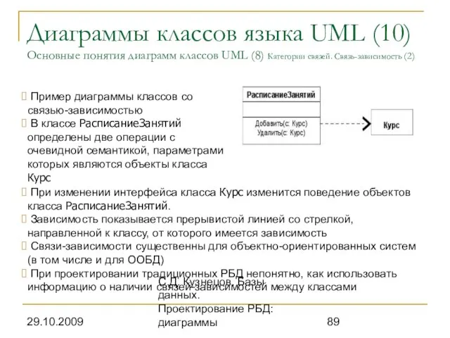 29.10.2009 С.Д. Кузнецов. Базы данных. Проектирование РБД: диаграммы Диаграммы классов языка UML