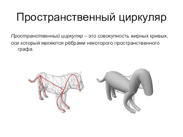 Пространственный циркуляр Пространственный циркуляр – это совокупность жирных кривых, оси который являются рёбрами некоторого пространственного графа.