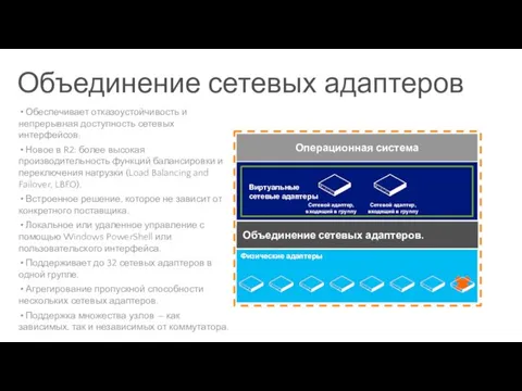 Физические адаптеры Объединение сетевых адаптеров. Виртуальные сетевые адаптеры Сетевой адаптер, входящий в