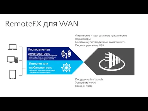 Физические и программные графические процессоры. Богатые мультимедийные возможности. Перенаправление USB. RemoteFX для