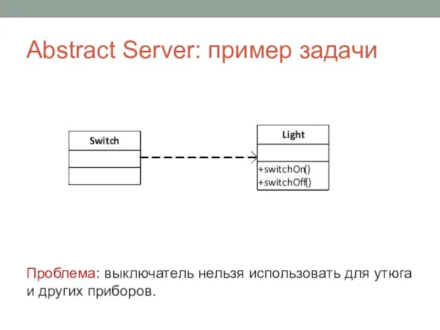 Abstract Server: пример задачи Проблема: выключатель нельзя использовать для утюга и других приборов.