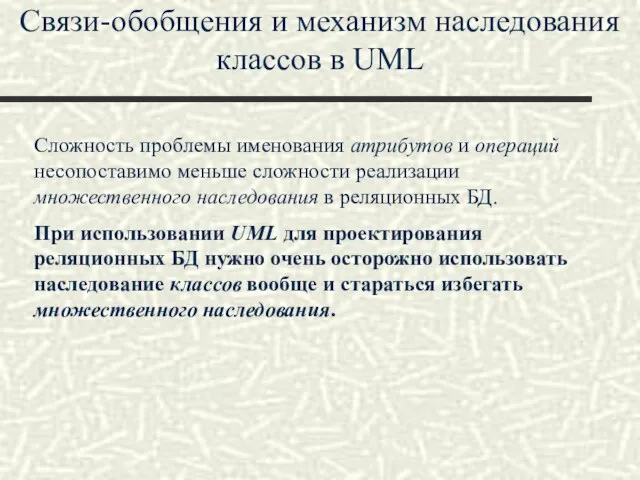 Связи-обобщения и механизм наследования классов в UML Сложность проблемы именования атрибутов и