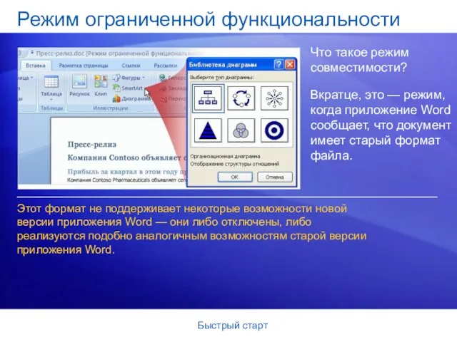 Быстрый старт Режим ограниченной функциональности Что такое режим совместимости? Вкратце, это —