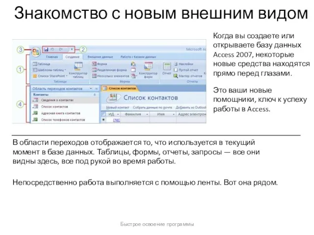 Быстрое освоение программы Знакомство с новым внешним видом Когда вы создаете или