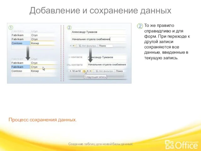 Добавление и сохранение данных Создание таблиц для новой базы данных Процесс сохранения