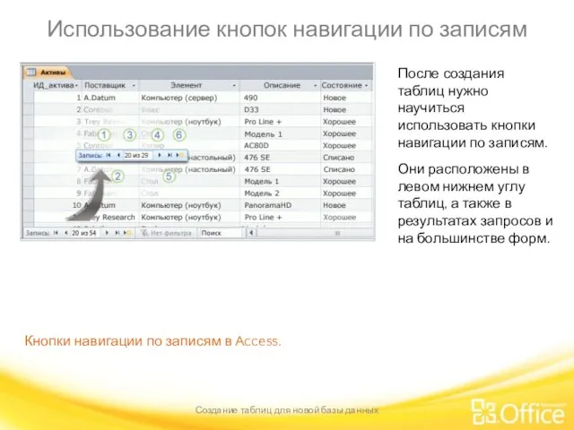 Использование кнопок навигации по записям Создание таблиц для новой базы данных Кнопки