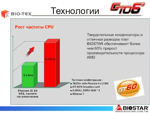 Технологии Тестовая конфигурация : TA870+ with Phenom II x 2 550 ATI