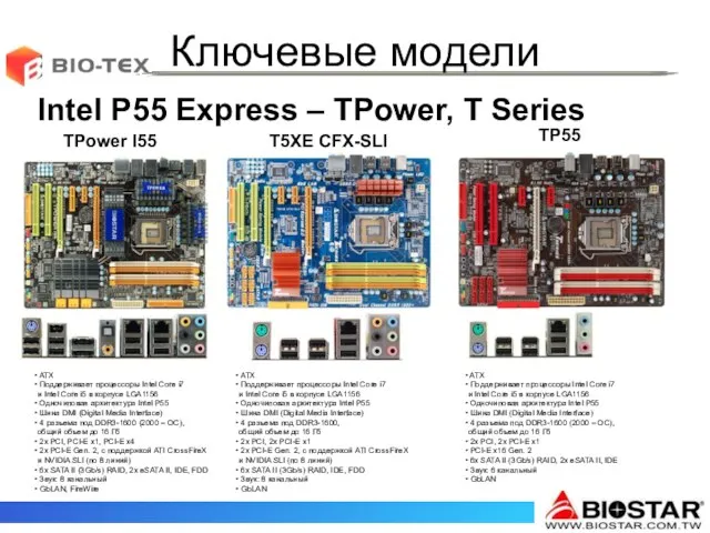 Ключевые модели Intel P55 Express – TPower, T Series TPower I55 T5XE