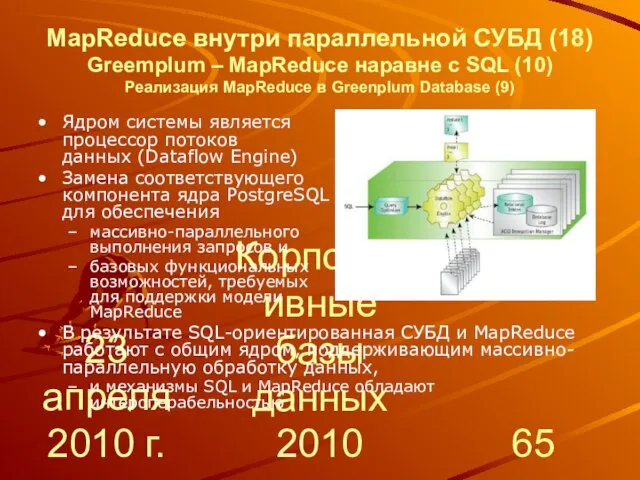 23 апреля 2010 г. Корпоративные базы данных 2010 MapReduce внутри параллельной СУБД