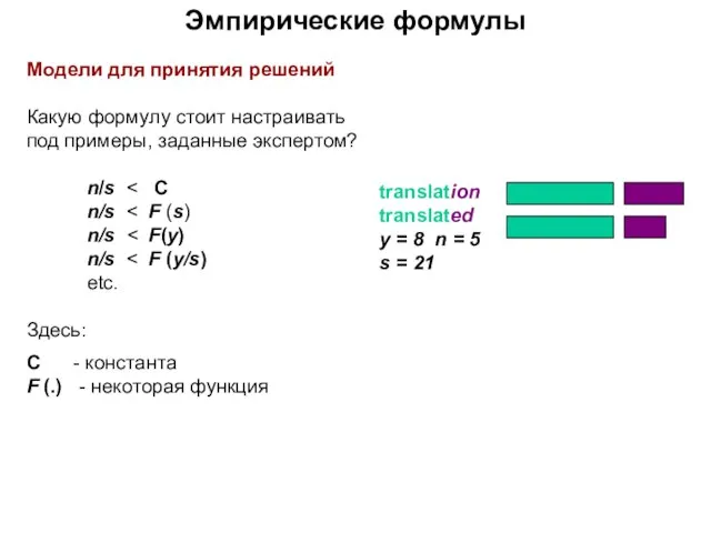 Эмпирические формулы Модели для принятия решений Какую формулу стоит настраивать под примеры,