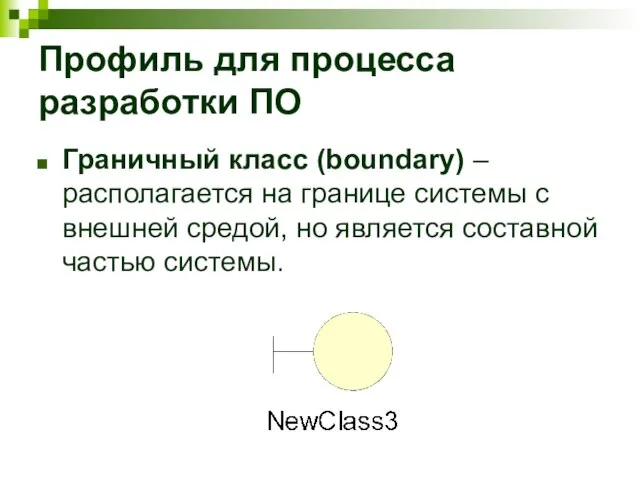 Профиль для процесса разработки ПО Граничный класс (boundary) – располагается на границе