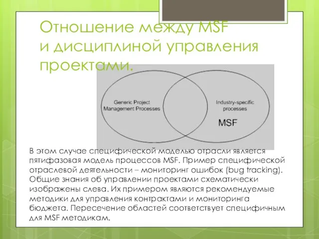 Отношение между MSF и дисциплиной управления проектами. В этом случае специфической моделью