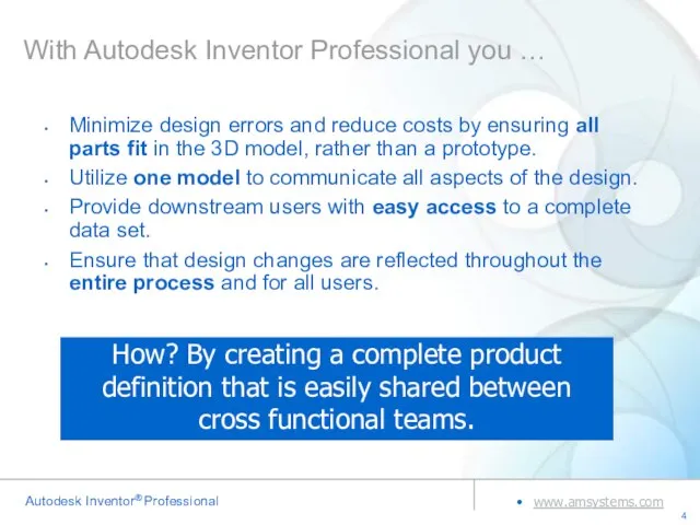 With Autodesk Inventor Professional you … Minimize design errors and reduce costs