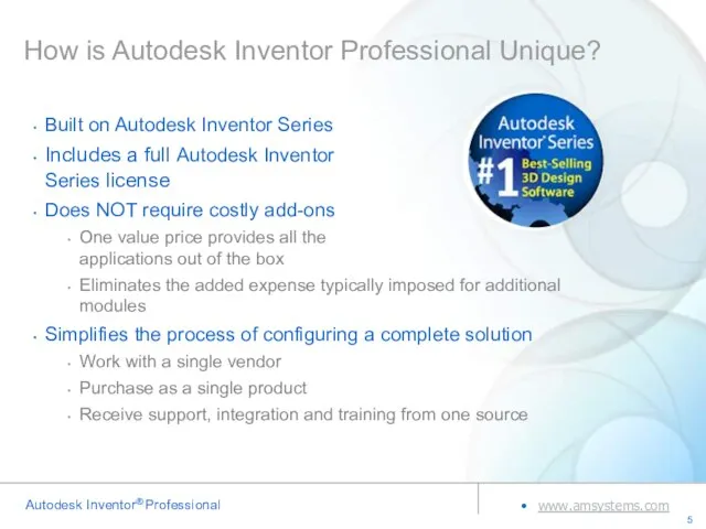How is Autodesk Inventor Professional Unique? Built on Autodesk Inventor Series Includes