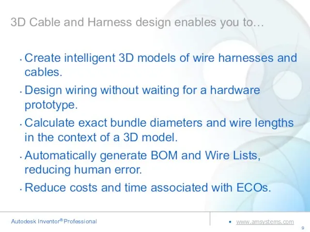 3D Cable and Harness design enables you to… Create intelligent 3D models