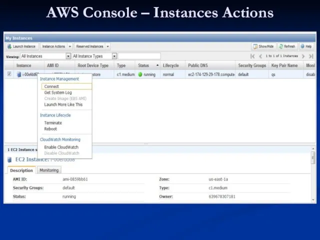AWS Console – Instances Actions