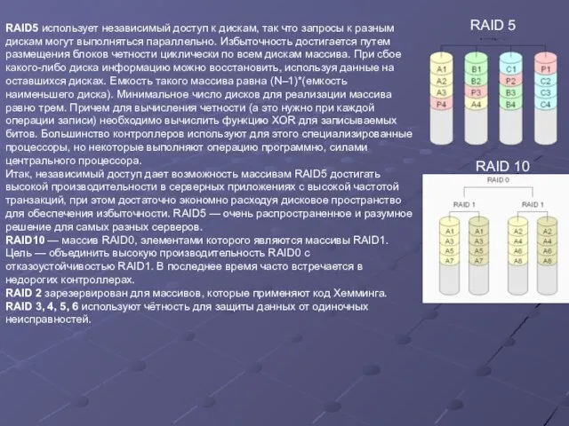 RAID5 использует независимый доступ к дискам, так что запросы к разным дискам