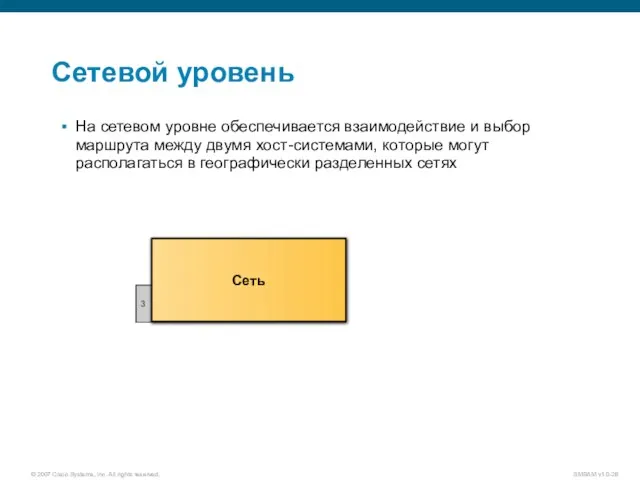 Сетевой уровень На сетевом уровне обеспечивается взаимодействие и выбор маршрута между двумя