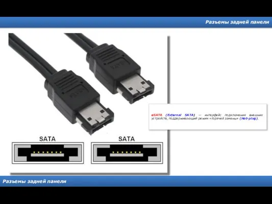 Разъемы задней панели Разъемы задней панели eSATA (External SATA) — интерфейс подключения