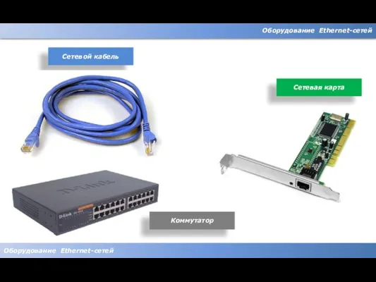 Оборудование Ethernet-сетей Оборудование Ethernet-сетей Сетевой кабель Сетевая карта Коммутатор