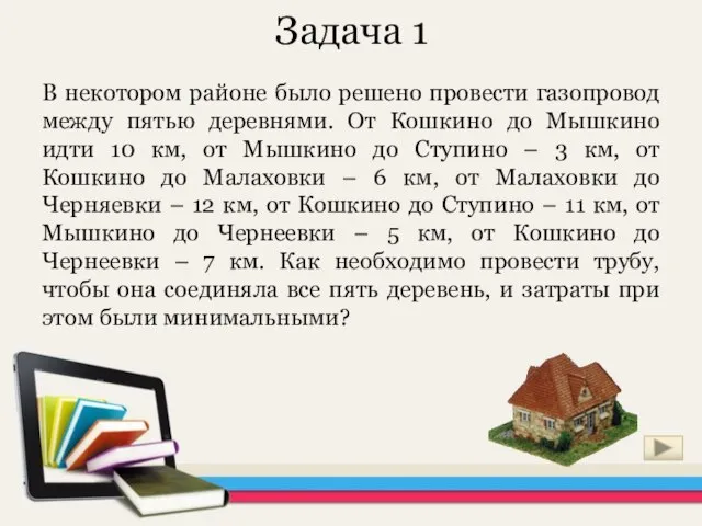 Задача 1 В некотором районе было решено провести газопровод между пятью деревнями.