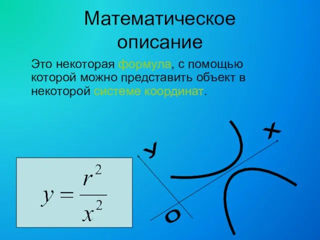 Математическое описание Это некоторая формула, с помощью которой можно представить объект в