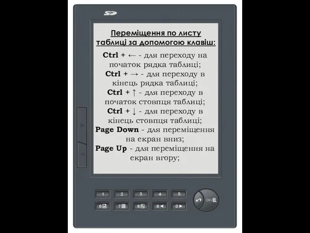 Переміщення по листу таблиці за допомогою клавіш: Ctrl + ← - для