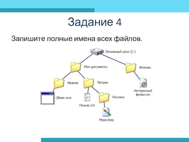 Запишите полные имена всех файлов. Задание 4