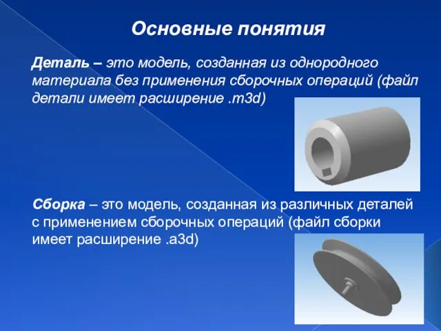 Основные понятия Деталь – это модель, созданная из однородного материала без применения