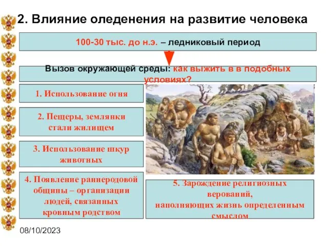 08/10/2023 2. Влияние оледенения на развитие человека 100-30 тыс. до н.э. –