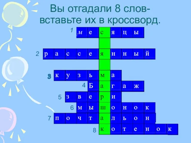 Вы отгадали 8 слов- вставьте их в кроссворд. 3 4 5 6