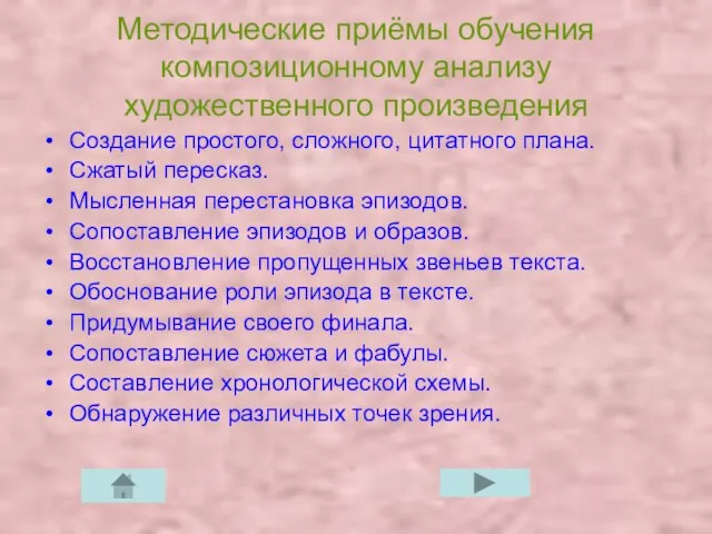 Методические приёмы обучения композиционному анализу художественного произведения Создание простого, сложного, цитатного плана.