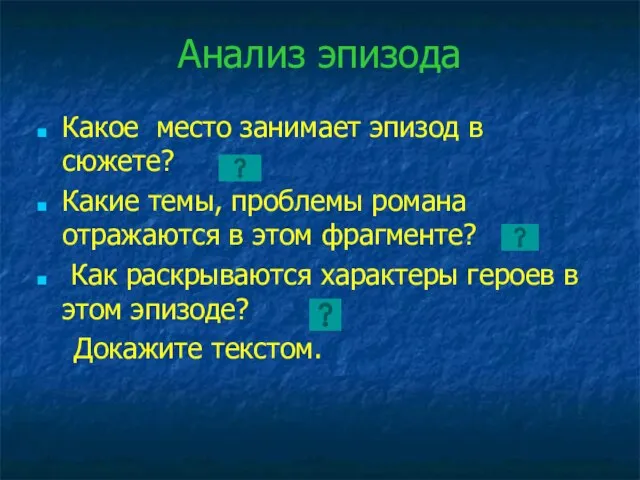 Анализ эпизода Какое место занимает эпизод в сюжете? Какие темы, проблемы романа