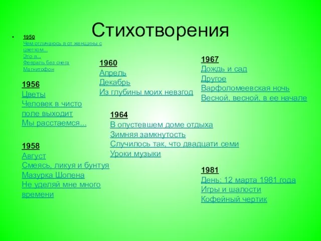 Стихотворения 1950 Чем отличаюсь я от женщины с цветком... Это я... Февраль