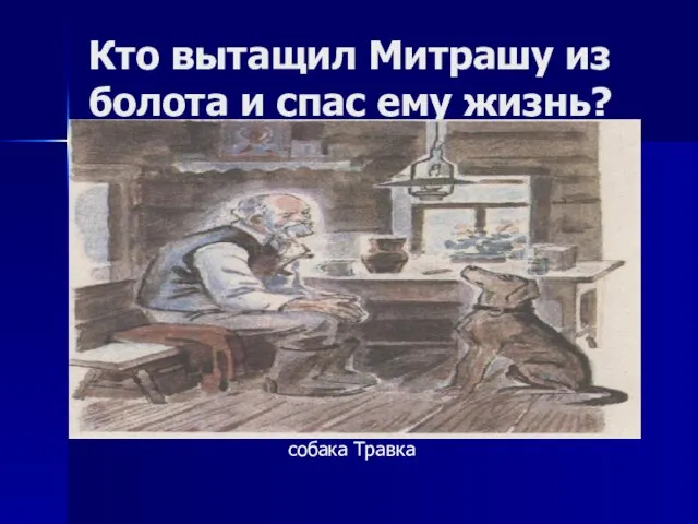 Кто вытащил Митрашу из болота и спас ему жизнь? собака Травка