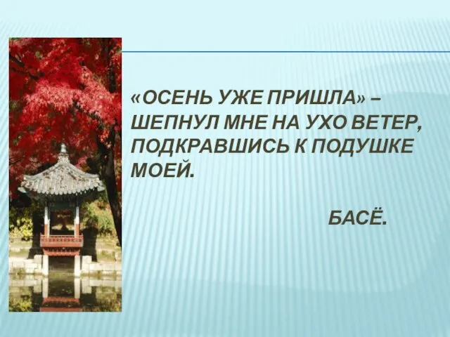 «Осень уже пришла» – шепнул мне на ухо ветер, подкравшись к подушке моей. Басё.