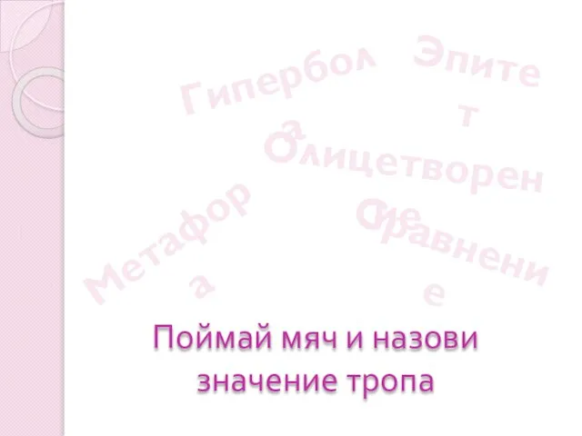 Гипербола Олицетворение Эпитет Сравнение Метафора Поймай мяч и назови значение тропа